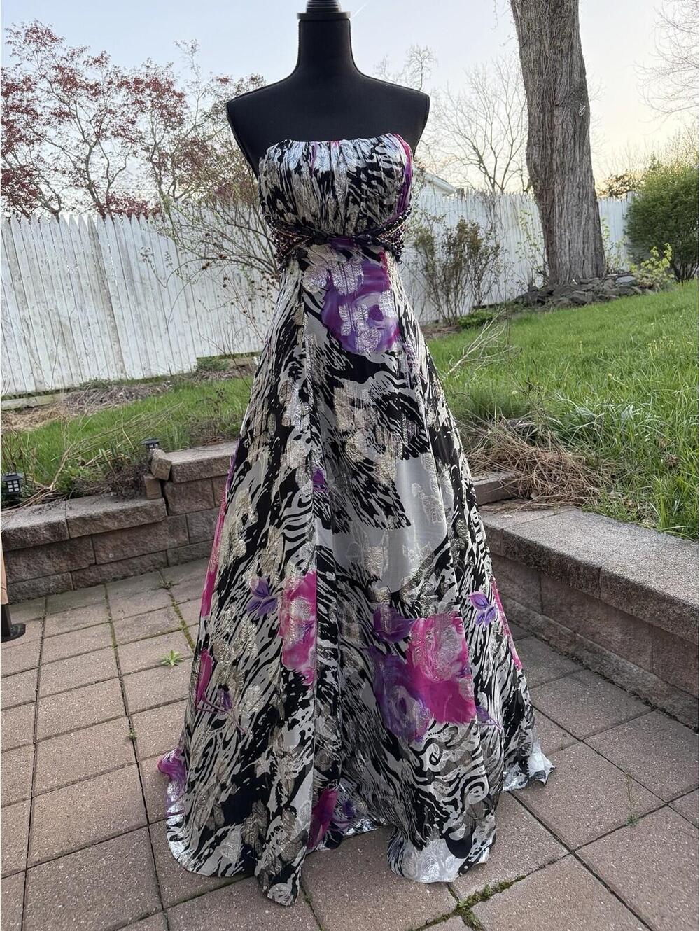 Taylor Strapless Ballgown Purple Black Silk Beaded Waist Corset Back Formal